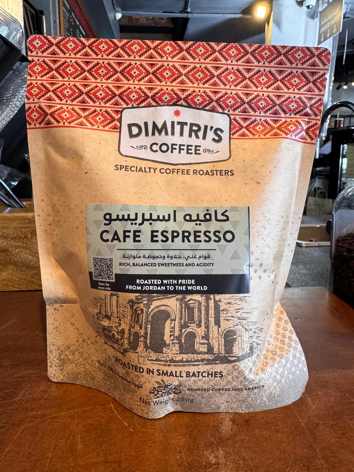 Bag of Dimitri's Cafe Espresso coffee beans