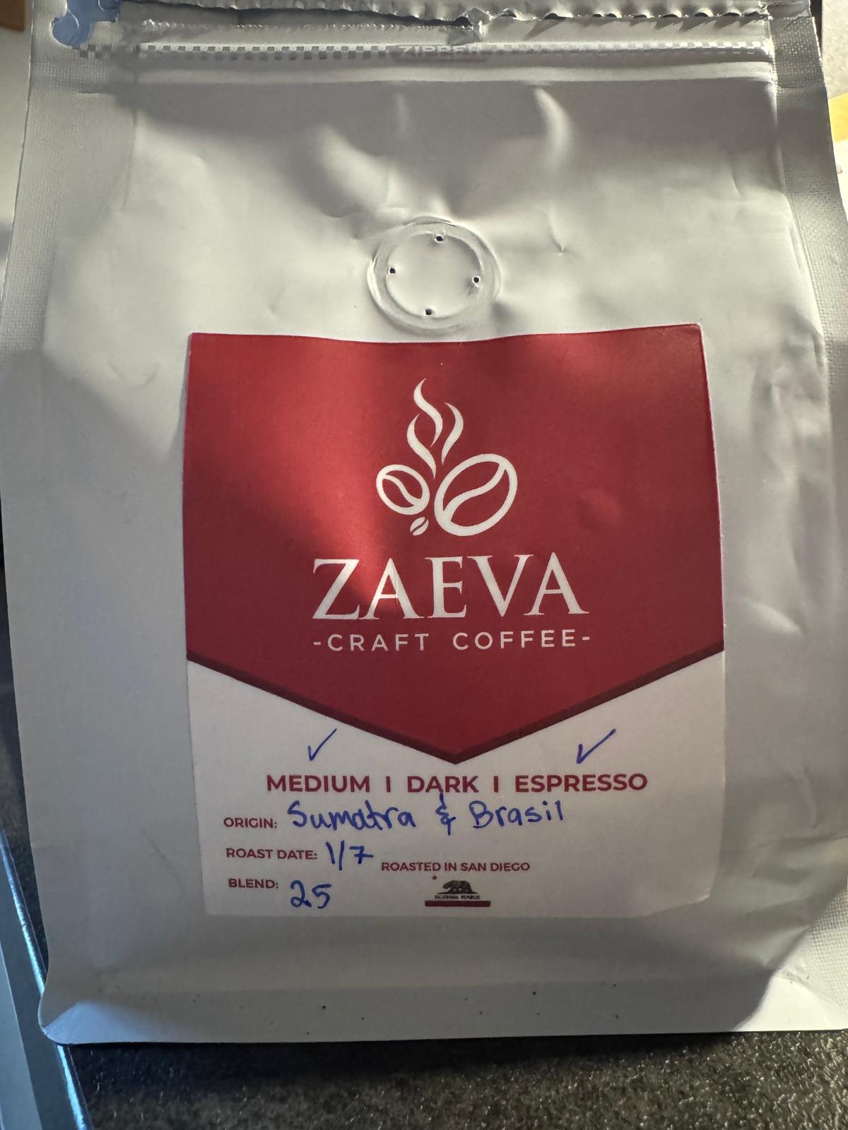 Bag of Zaeva Craft Coffee 25 coffee beans