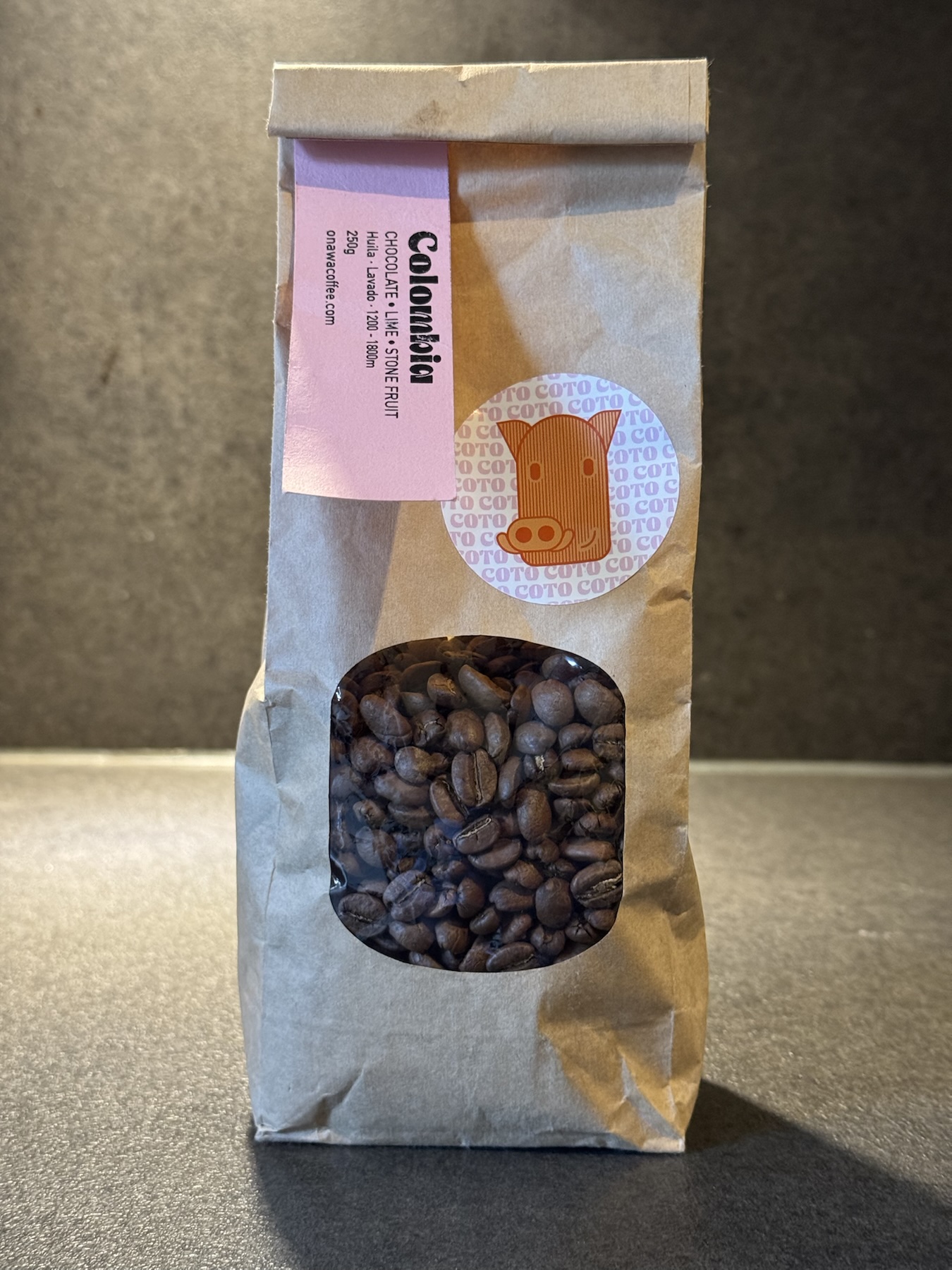 Bag of Onawacoffee Colombia coffee beans